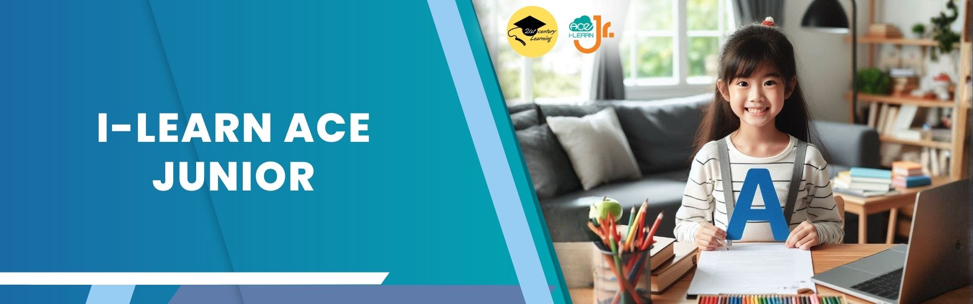 Malaysian primary student happily learning online with i-LEARN Ace Junior educational platform at home